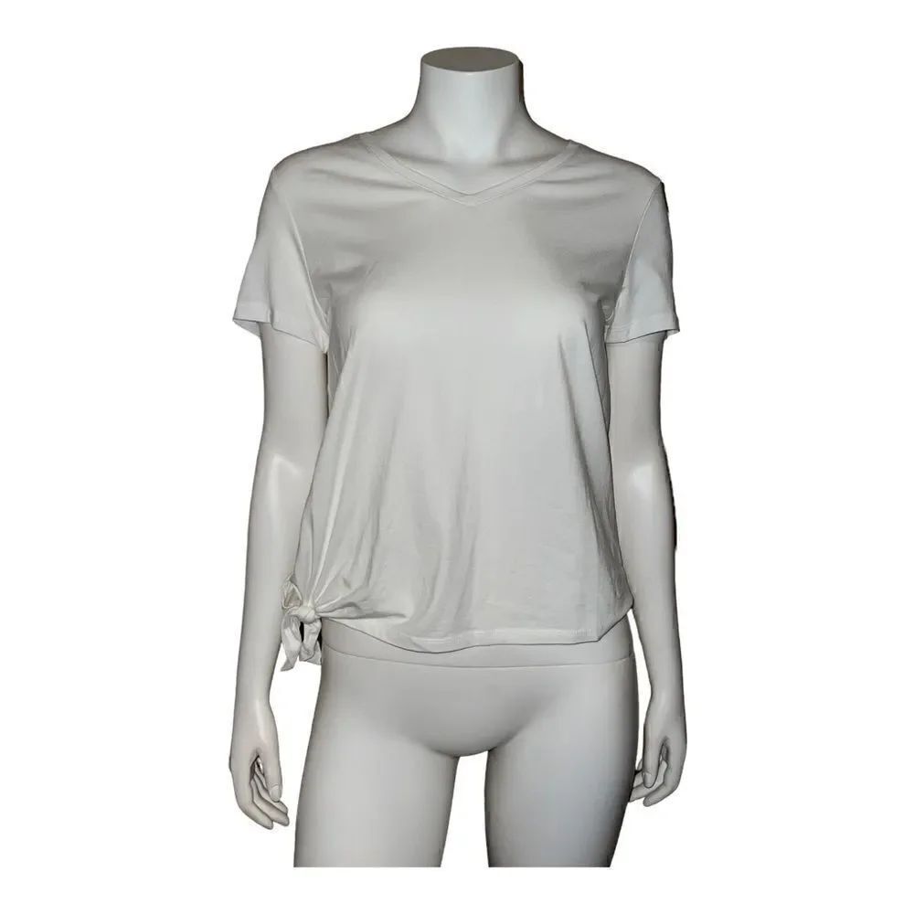 Karen Scott Sport Twist Front Top T-Shirt White Small New